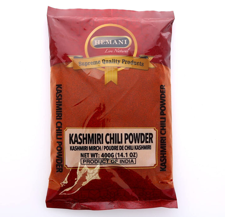 Hemani Kashmiri Chilli Powder (Deggi Mirch, Low Heat) - 400g (14.1 OZ) - No Color Added - All Natural - Supreme Quality - Gluten Free Ingredients - NON-GMO - Vegan - No Salt or fillers