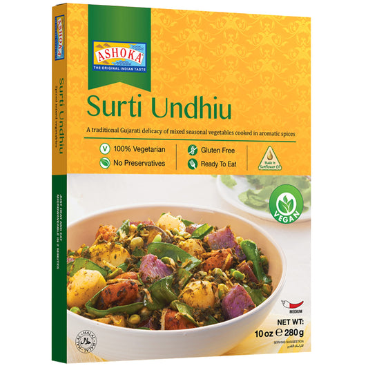 Ashoka Microwaveable Meals 1932, Plant-Based Curry, Mixed Vegetables, All-Natural Entrees, Surti Undhiu, Traditional Indian Food, Camping Friendly, Gluten-Free & with No Preservatives, Pack of 1