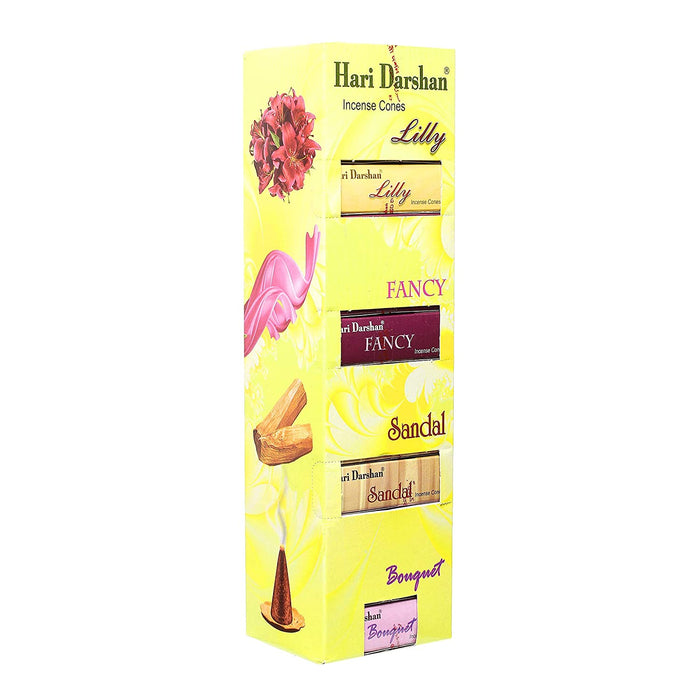 Hari Darshan Mix Dhoop Cones (Lilly, Fancy, Sandal, Bouquet) 12 pack x 12 cones