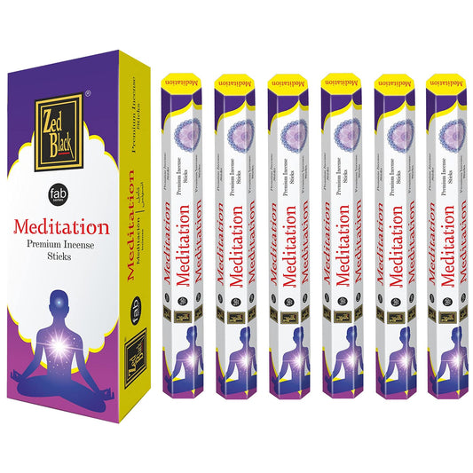 ZED Black Meditation Incense Sticks - 20 Incense Sticks per Box -& 6 Boxes Inside (Total 120 Sticks) Premium Quality Incense Sticks for Relaxation, Yoga, Meditation