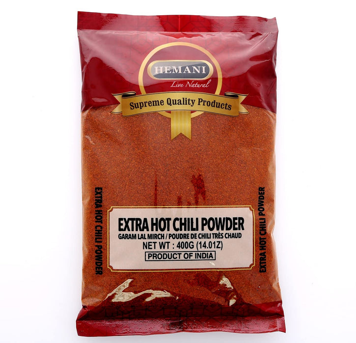 HEMANI Traditional Indian Spicy Red Chili Ground - Extra Hot - Garam Lal Mirchi - 400g (14.1 oz) - Perfect for Cooking - Healthy & tasty - No Salt - No Fillers - No Color - Indian Origin