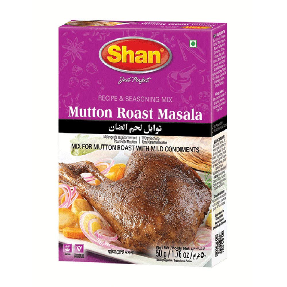 Shan Mutton Roast Recipe and Seasoning Mix 1.76 oz (50g) - Spice Powder for Mutton Roast with Mild Condiments - Suitable for Vegetarians - Airtight Bag in a Box