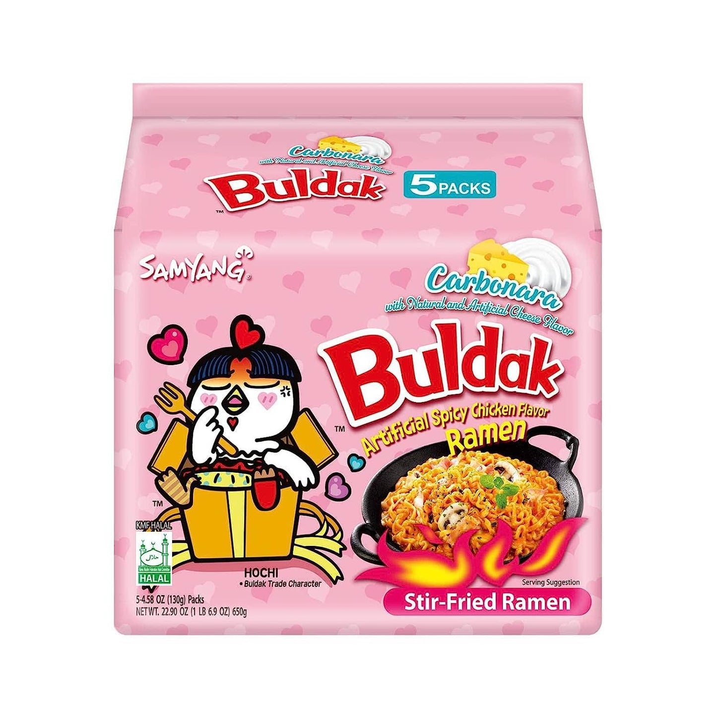 Samyang Buldak Spicy Ramen, Carbonara Hot Chicken Ramen, Korean Stir-Fried Instant Noodle, 5 Pack