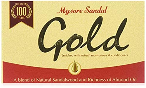 Gold Soap, 125 Grams Per Unit (Pack of 6) - Purest Sandalwood Soap - 100% Pure Essential Oils - Grade 1 Soap - TFM 80% - Suitable for ALL Skin Type - Enriched with Natural Moisturizer & Conditioners - Zero Dryness - Natural Sandalwood & Almond Oil Soap