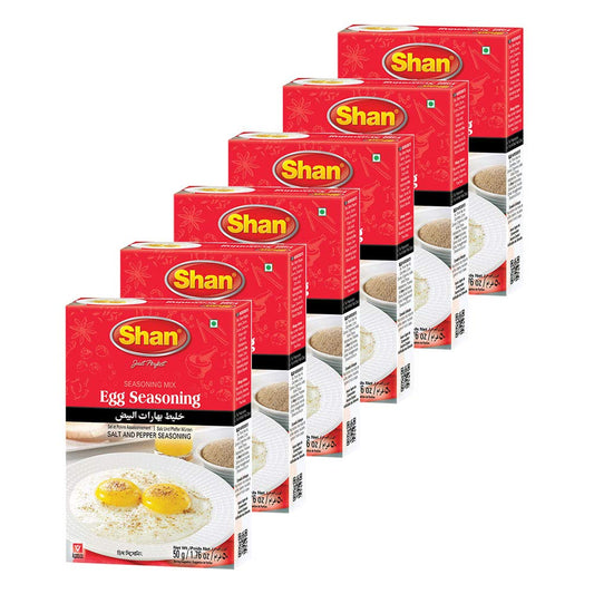 Shan Egg Seasoning Mix 1.76 oz (50g) - Spice Powder for Salt and Pepper Seasoning - Sprinkle Powder for Fried and Boiled Eggs - Suitable for Vegetarians - Airtight Bag in a Box (Pack of 6)