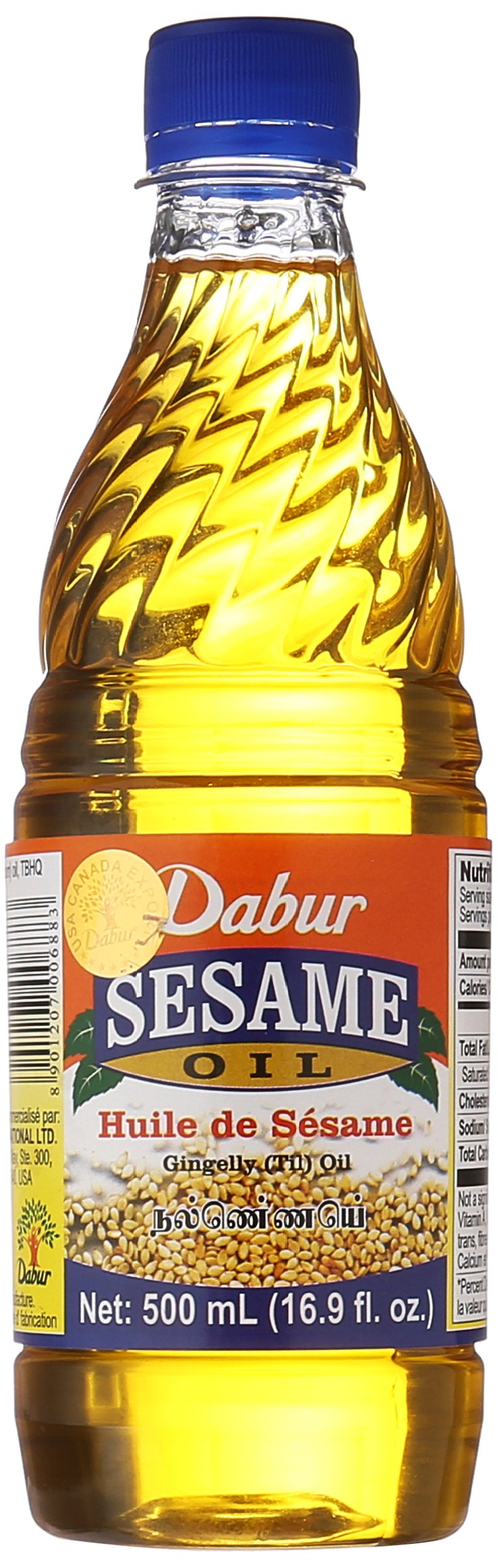 Dabur Sesame Oil for Vegan Cooking, Natural Extract of Sesame Seed, Edible Vegetable Oil for Flavoring Enhancement, Oriental Cooking, Grilling, Baking, Sauting, Roasting and Healthy Frying, (500 ml)
