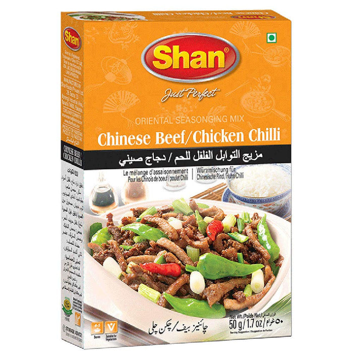 Shan Chinese Beef/Chicken Chilli Oriental Seasoning Mix 1.76 oz (50g) - Spice Powder for Stir Fried Spicy Meat - Suitable for Vegetarians - Airtight Bag in a Box