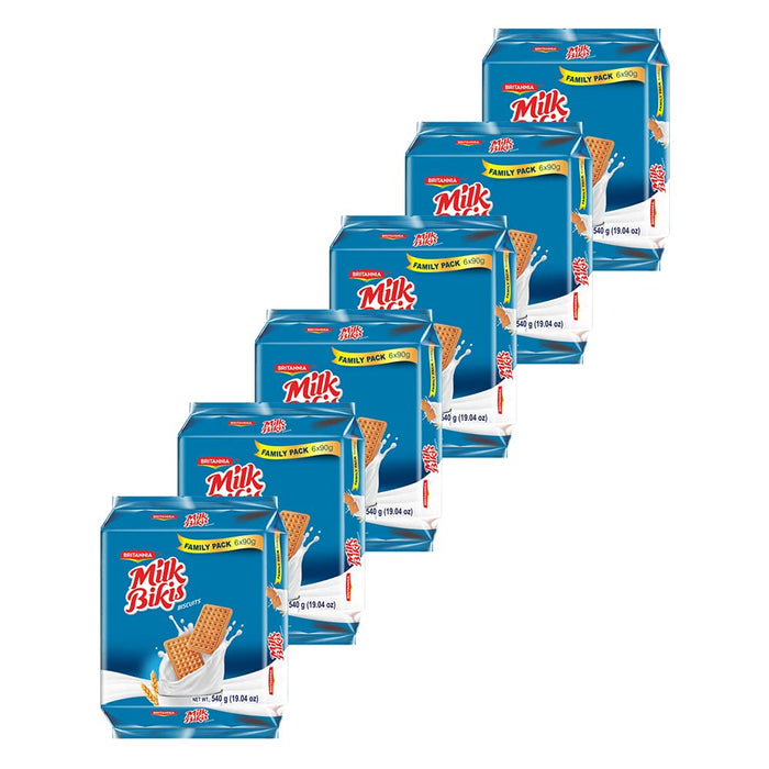 BRITANNIA Milk Bikis Biscuits 19.04oz (540g) - Kids Favorite Breakfast & Tea Time Snacks - Halal and Suitable for Vegetarians (Pack of 6)