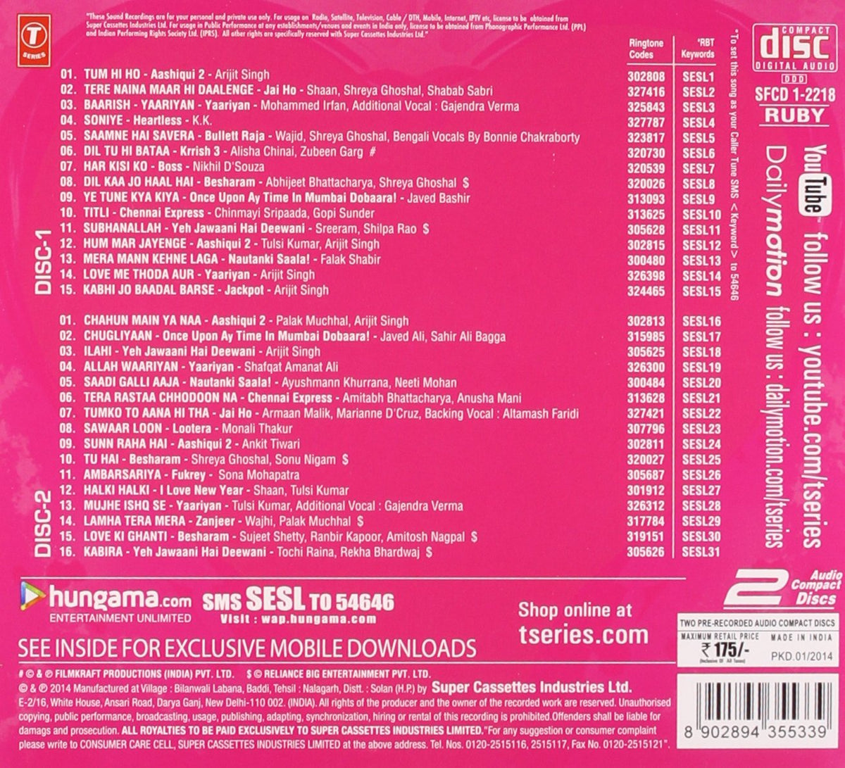Seasons Of Love Vol 7 (2014)(2-CD Set / Latest Bollywood Love Songs / New Hindi Film Songs) [Audio CD]
