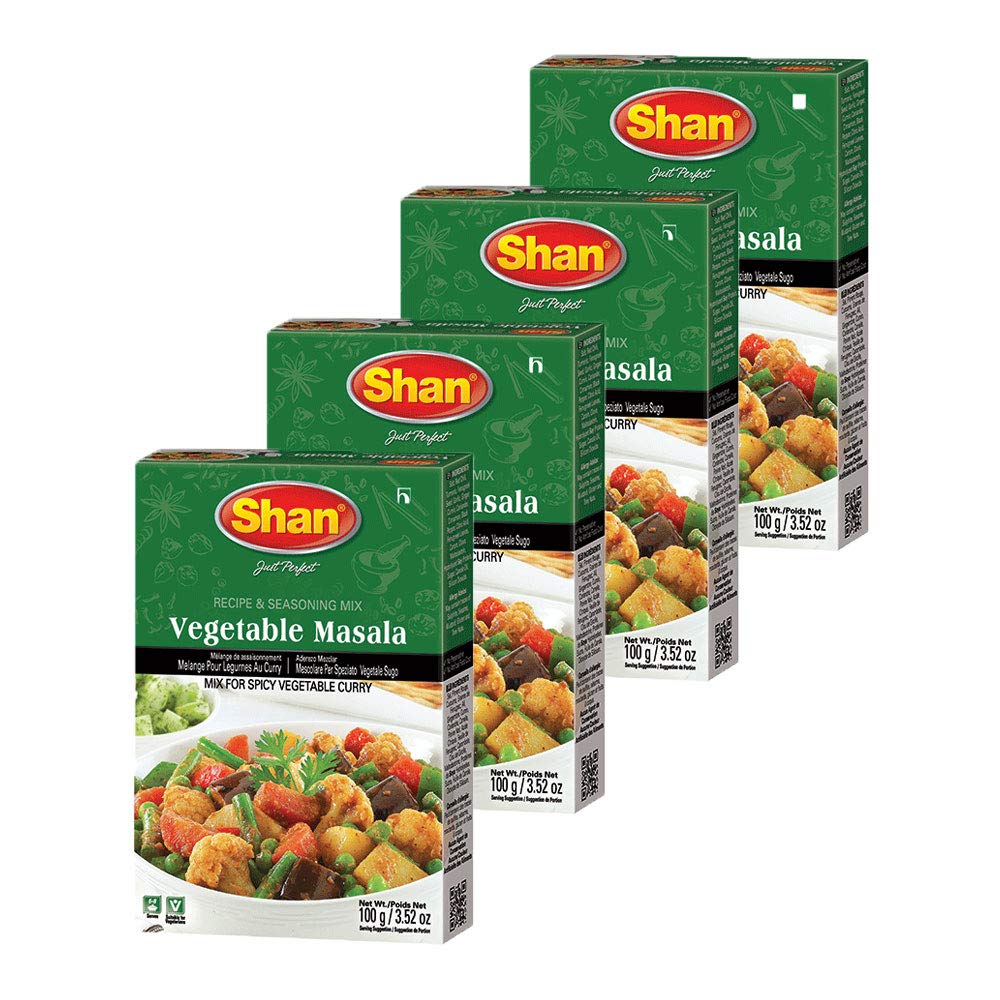 Shan Vegetable Masala Recipe and Seasoning Mix 3.52 oz (100g) - Spice Powder for Spicy Vegetable Curry - Suitable for Vegetarians - Airtight Bag in a Box (Pack of 4)