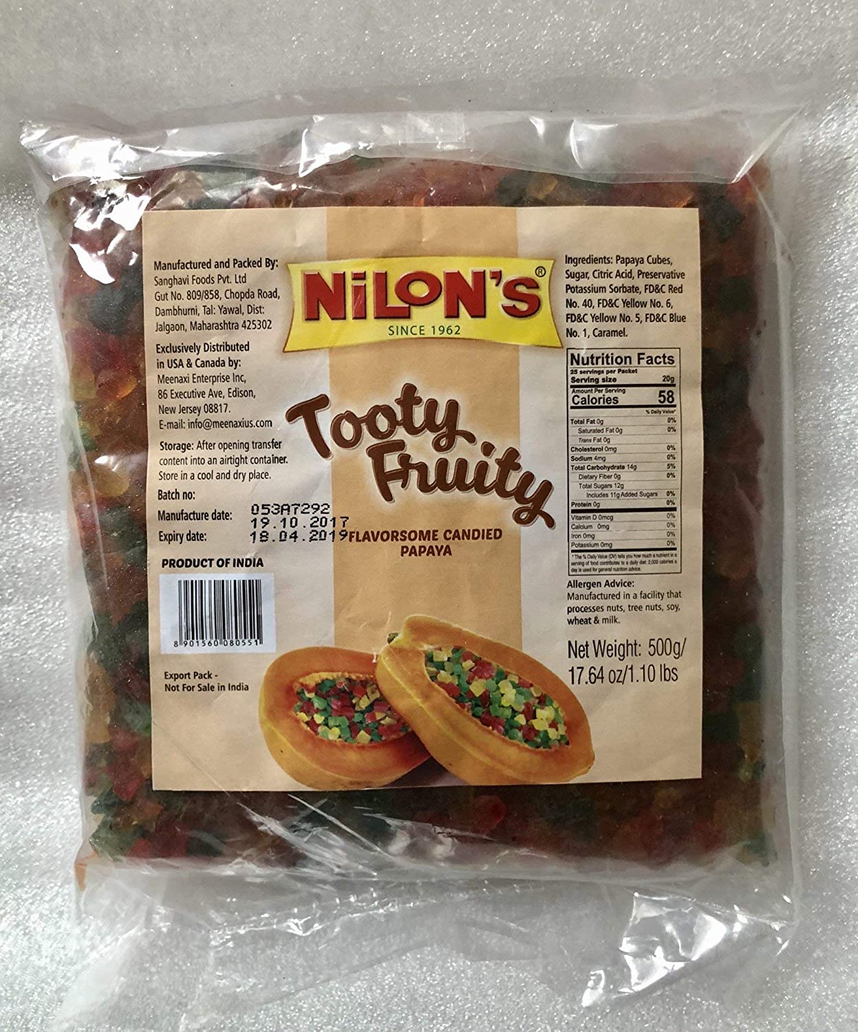 Nilon's Red Tooty-fruity Candied Papaya, Mixed 500 gms