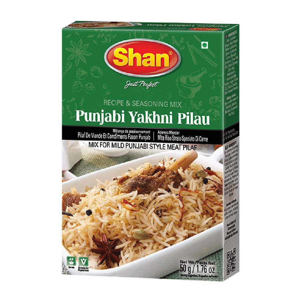 Shan Punjabi Yakhni Pilau Recipe and Seasoning Mix 1.76 oz (50g) - Spice Powder for Mild Punjabi Style Meat Pilaf  (1.76 Ounce (Pack of 1))