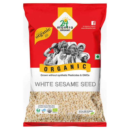 24 Mantra Organic White Sesame Seed/Safed Til/Nuvvu Ginjalu- 100% Organic | Chemical Free & Pesticides Free | Minimally Processed | Rich Flavour (100 G (Pack Of 1))