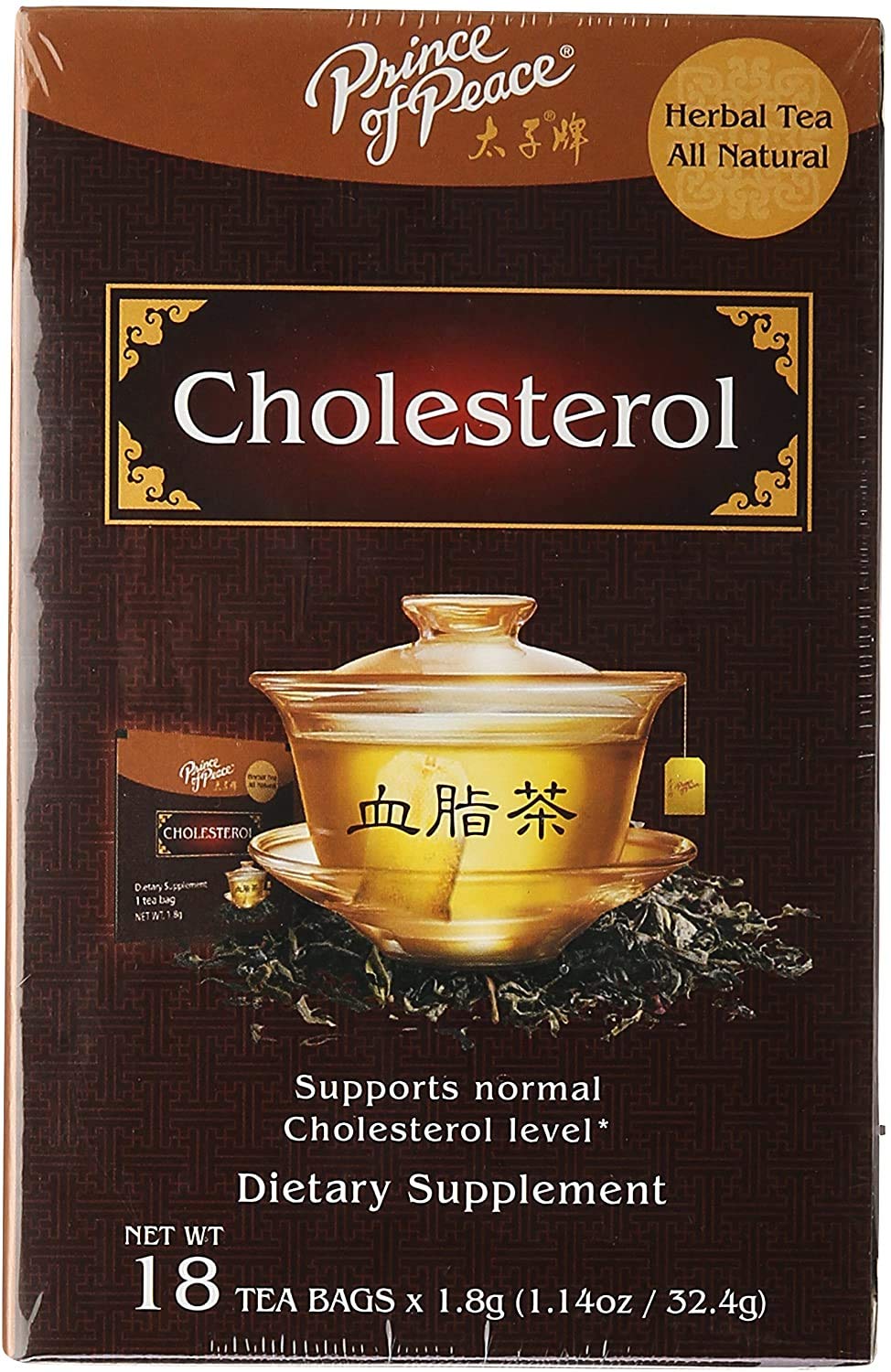 Prince of Peace Cholesterol Tea, 4 Pack - 18 Tea Bags Each Herbal Tea Bags Tea for Cholesterol Prince of Peace Traditional Medicinal Tea Chinese Tea Cholesterol Tea Bags