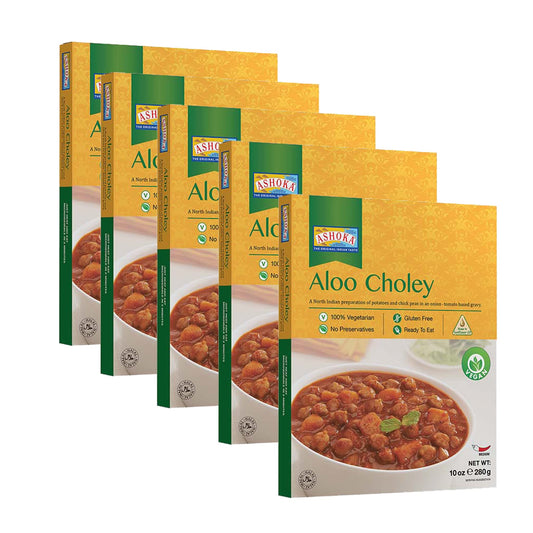 Ashoka Microwavable Meals 1932, Vegan Chickpeas & Potatoes, All-Natural, Heat & Serve Meals, Aloo Choley, Real Indian Cuisine, Travel Friendly Meals, Gluten-Free & with No Preservatives, Pack of 10