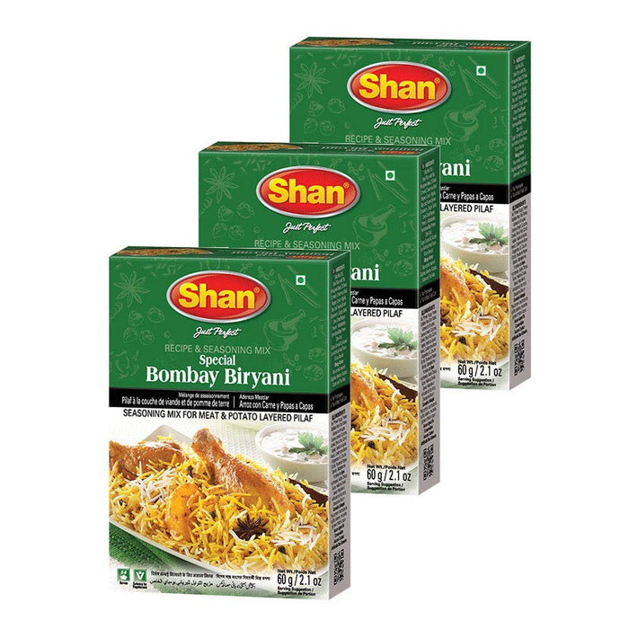 Shan - Bombay Biryani Seasoning Mix (60g) - Spice Packets for Spicy Meat Pilaf (Pack of 3)