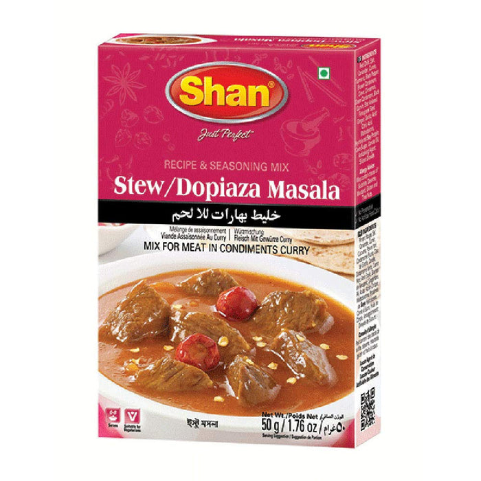 Shan Stew/Dopiaza Recipe and Seasoning Mix 1.76 oz (50g) - Spice Powder for Meat in Condiments Curry - Suitable for Vegetarians - Airtight Bag in a Box