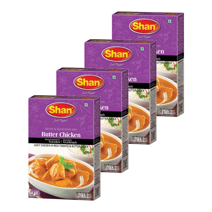 Shan - Butter Chicken Seasoning Mix (50g) - Spice Packets for Chicken in Butter Sauce (Pack of 4)