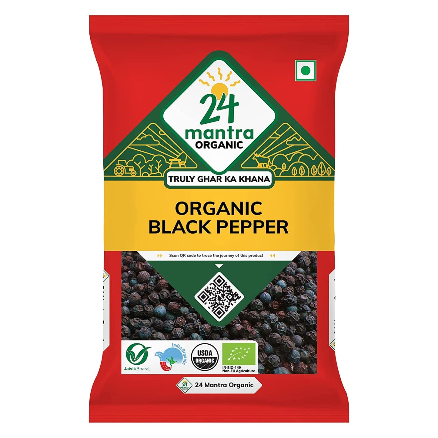 24 Mantra Organic Black Pepper Whole/Kalimirch/Nalla Miriyalapudi - 100% Organic (50 G (Pack Of 1))