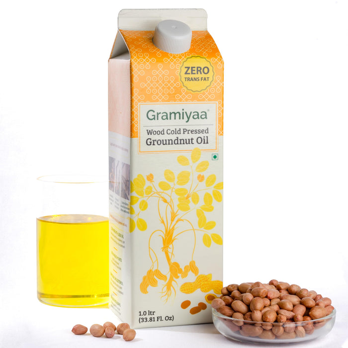 Gramiyaa Wood Cold Pressed Peanut Oil for Daily Cooking - Marachekku/Kachi Ghani/Kohlu/Wood Pressed Oil - 1L