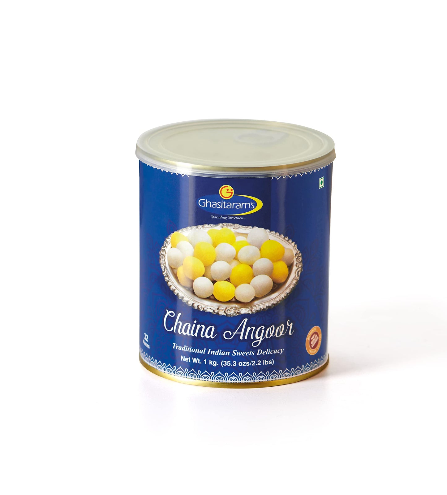 GHASITARAM'S Chaina Angoor Tin -1Kg, For Every Traditional Indian Festival,Best Indian Sweets