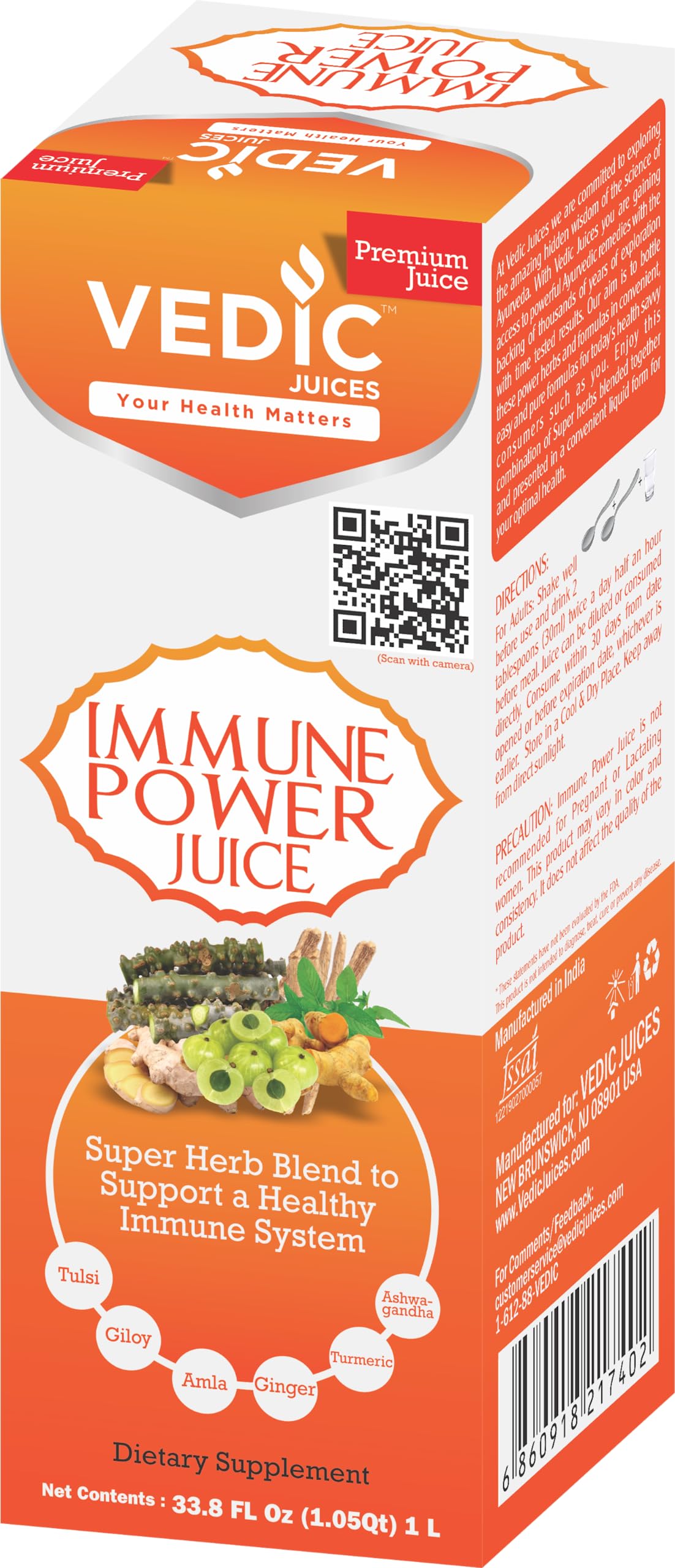 USDA Certified Organic Immune Power Juice 1000ML (1 Liter) 100% Organic