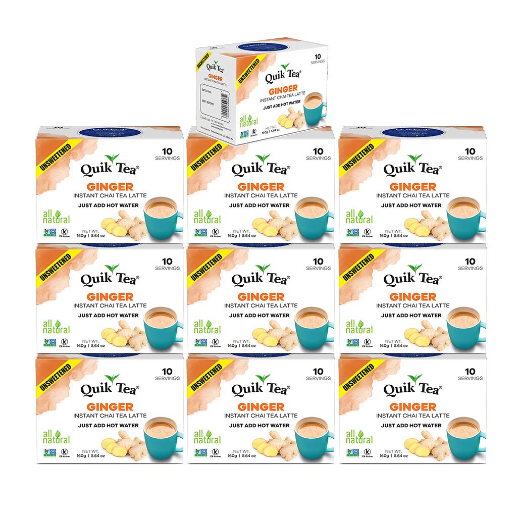QuikTea Chai Tea Latte - Ginger Chai Tea Latte Pouches (Unsweetened), Ginger, 100 Count, Pack of 10 - Indian Tea