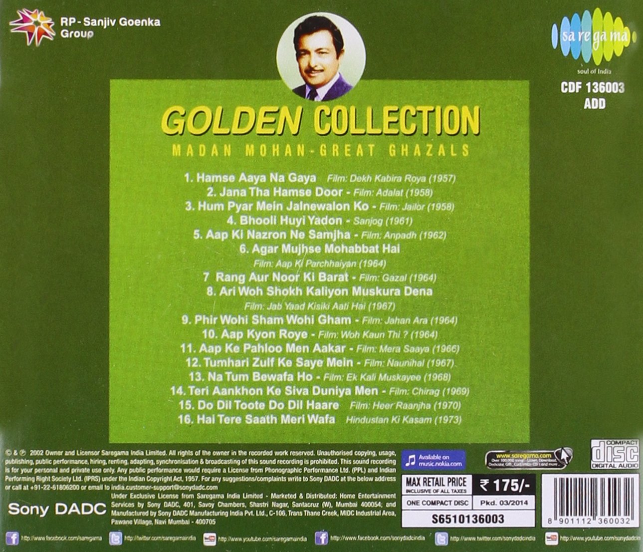Golden Collection - Madan Mohan - Great Ghazals (A Treasure Of Unforgettable Melodies) [Audio CD] MADAN MOHAN