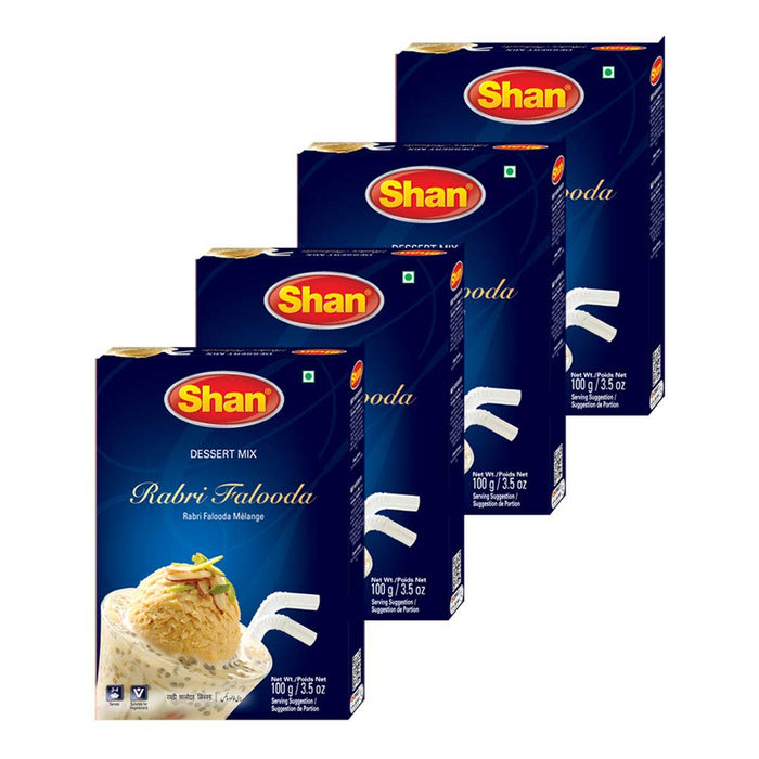 Shan Rabri Falooda Dessert Mix 3.53 oz (100g) - Powder for Ice Cream, Dry Fruit and Noodles milk Shake - Suitable for Vegetarians - Airtight Bag in a Box (Pack of 4)