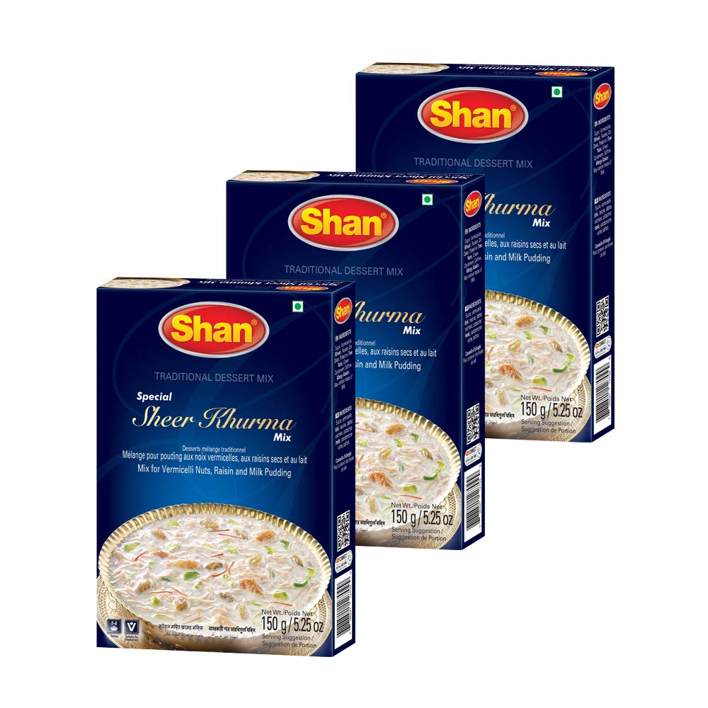 Shan Special Sheer Khurma Traditional Dessert Mix 5.29 oz (150g) - Powder for Vermicelli, Nuts, Raisin and Milk Pudding - Suitable for Vegetarians - Airtight Bag in a Box (Pack of 3)