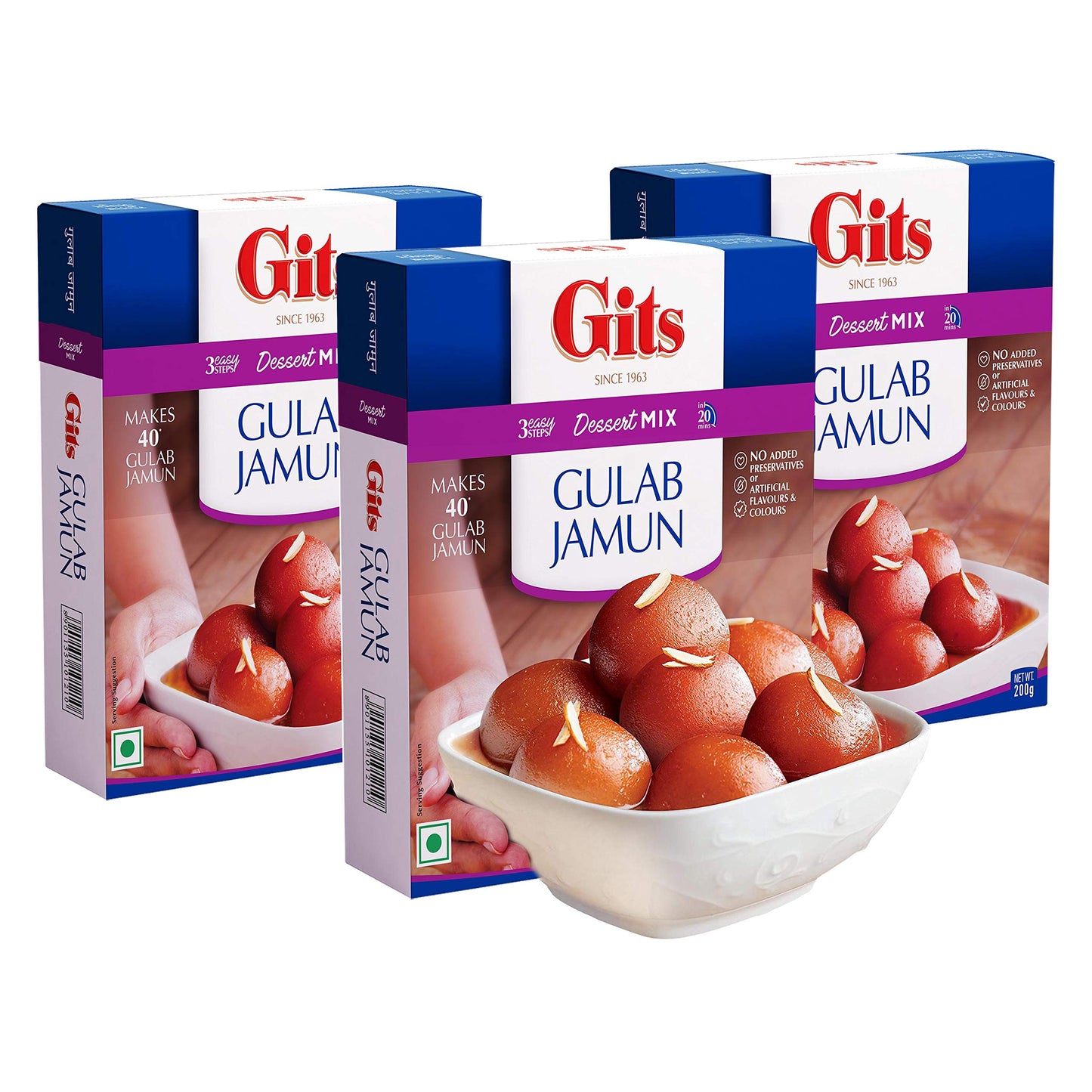 Gits Instant Gulab Jamun Dessert Mix, 600g (Pack of 3 X 200g Each)