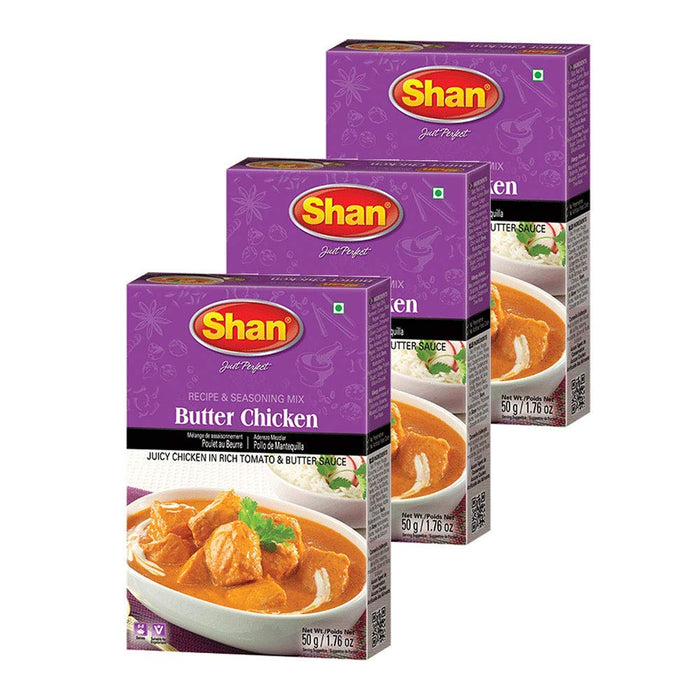 Shan - Butter Chicken Seasoning Mix (50g) - Spice Packets for Chicken in Butter Sauce (Pack of 3)