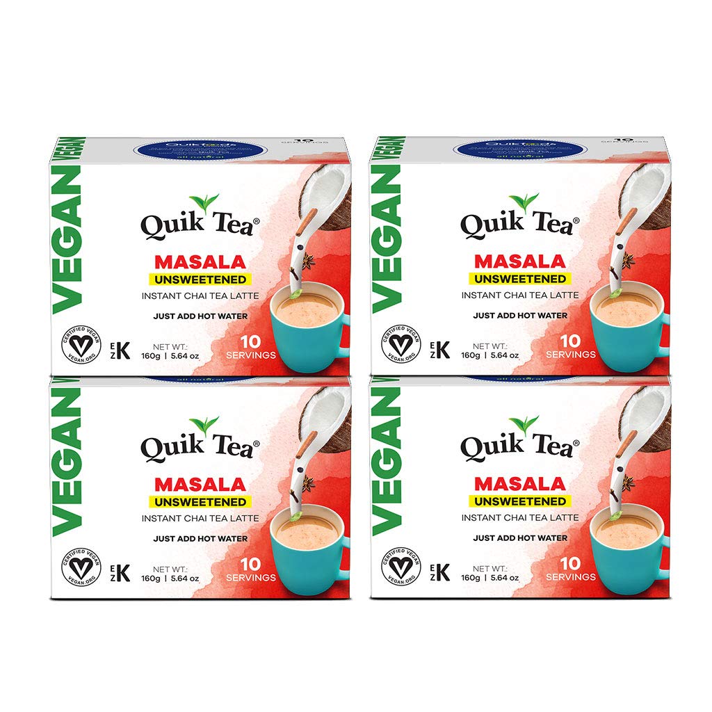 QuikTea Vegan Unsweetened Masala Chai Tea Latte - 40 Count - Indian Tea