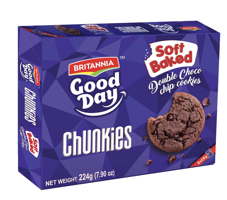 BRITANNIA Good Day Chunkies 7.90oz (224g) - Soft Baked Double Chocochips Cookies - Healthy, Delicious & Crispy - Halal and Suitable for Vegetarians (Pack of 1)