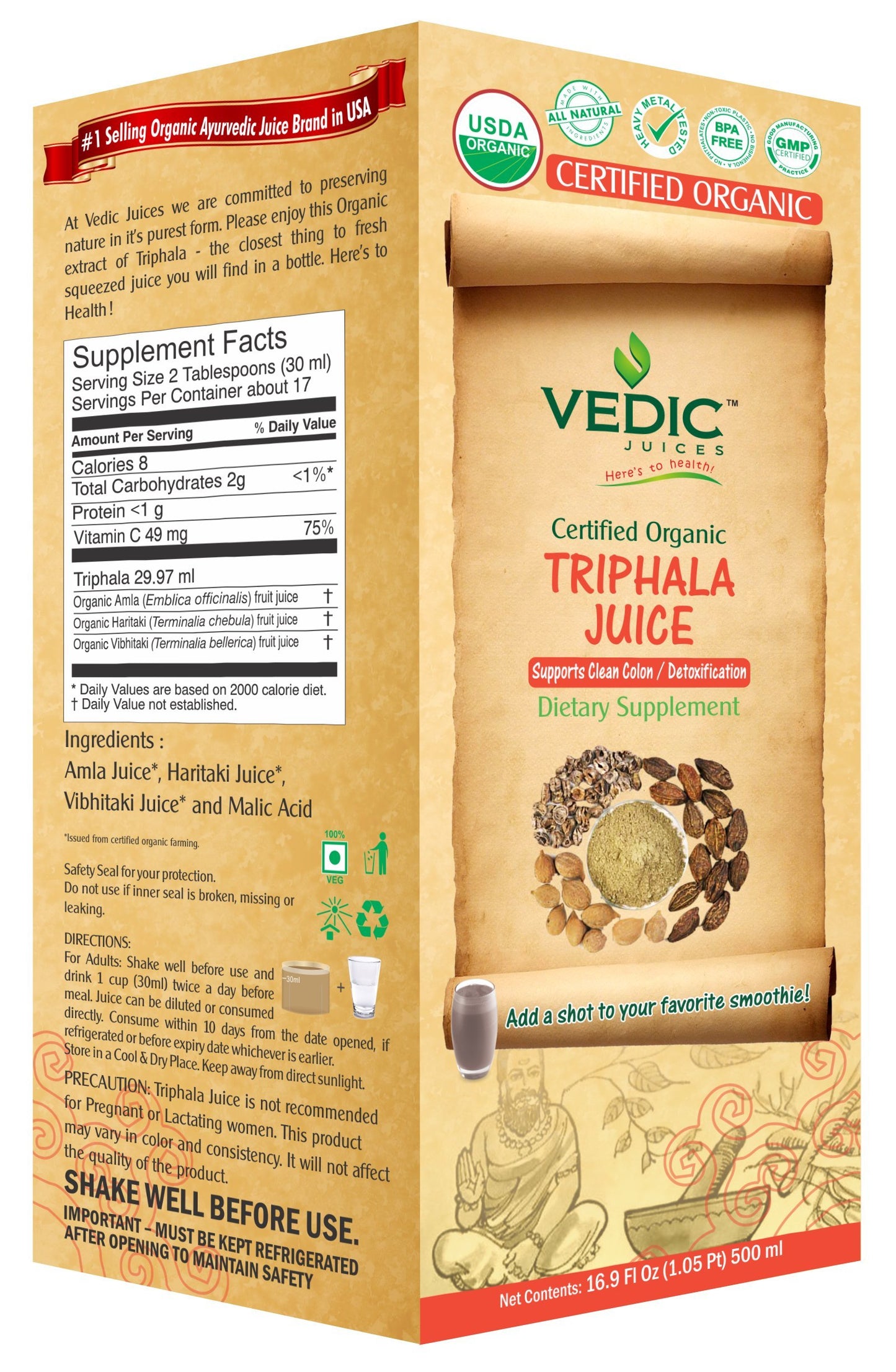 Vedic Organic Triphala Juice | Supports Clean Colon Detoxification 500ml