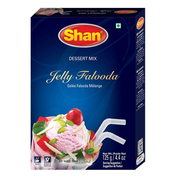 Shan Jelly Falooda Dessert Mix 4.4 oz (125g) - Powder for Ice Cream, Dry Fruit, Jelly and Noodles Milk Shake - Suitable for Vegetarians - Airtight Bag in a Box