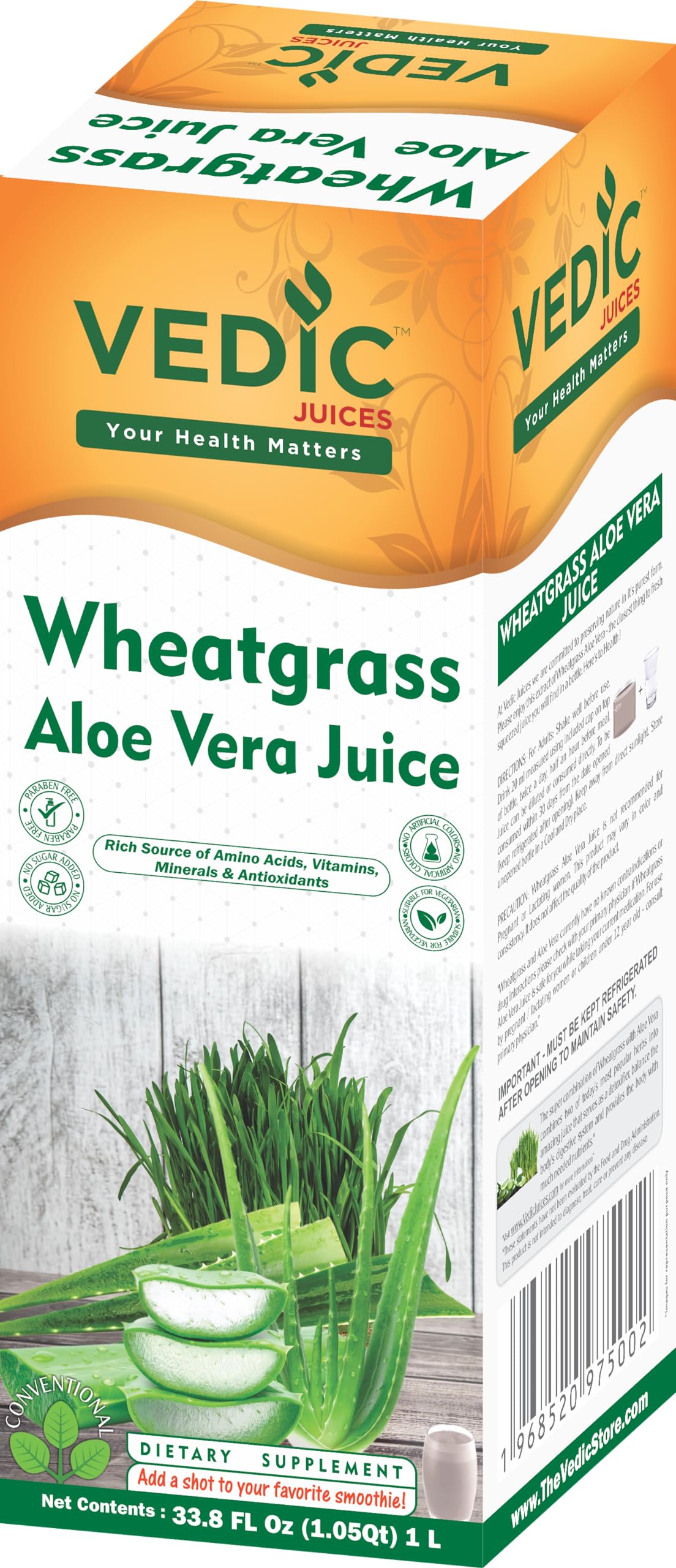 Vedic Juices Premium Quality Aleo Vera Juice Drink with Wheatgrass - 16.9 fl oz, Pack of 1 - Ideal for Daily Use