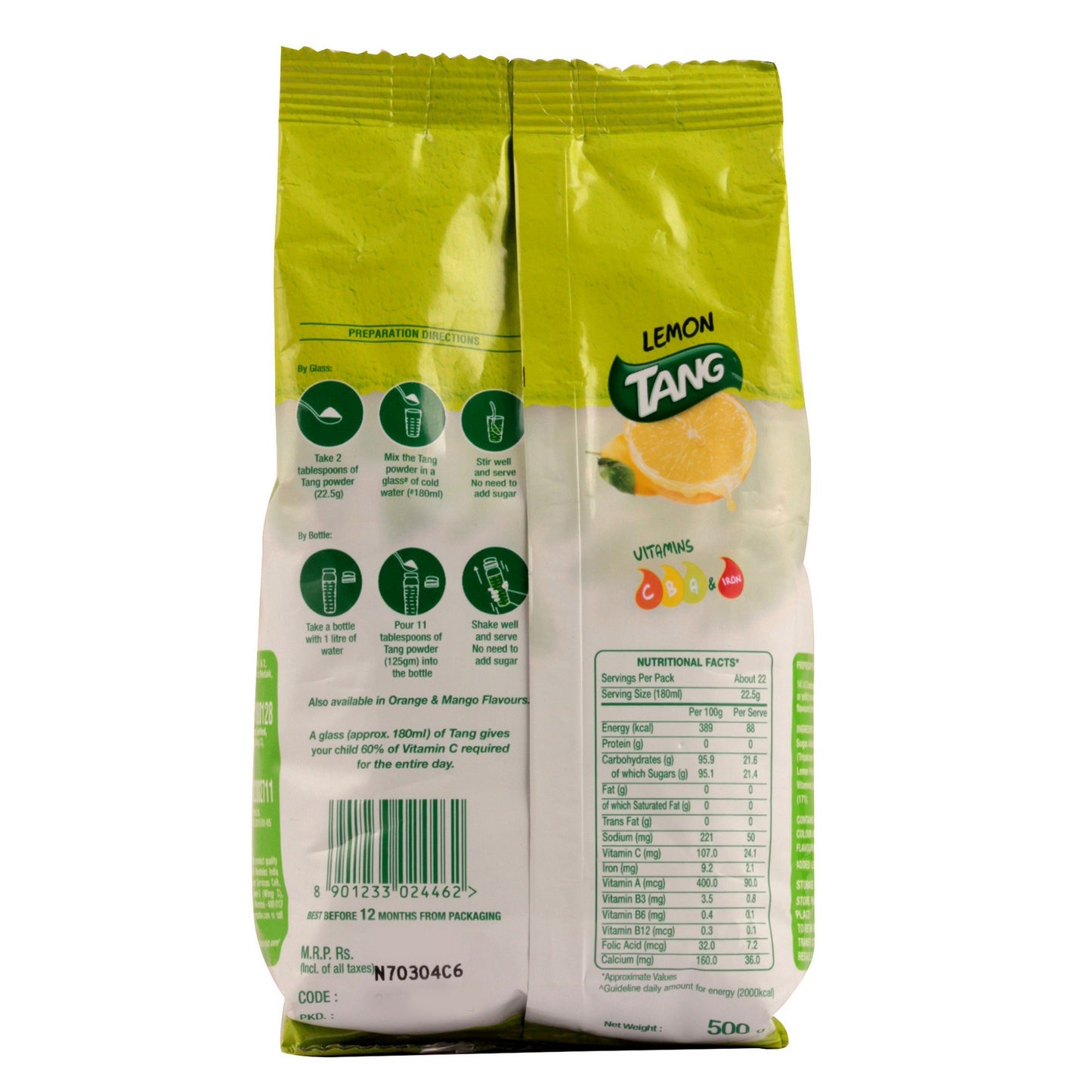 Tang Lemon Instant Drink Mix, 500 gm Pouch