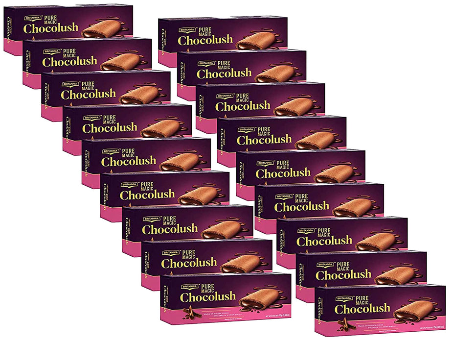 Britannia Pure Magic Chocolush Biscuits 2.64oz (75g) - Biscuits fourrs au chocolat - Magic of Molten Choco - Halal and Suitable for Vegetarians (Pack of 18)