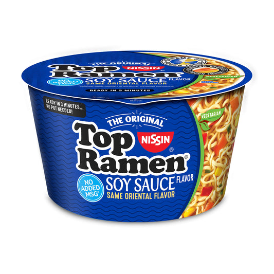 Nissin Top Ramen Bowl, Soy Sauce Flavor, Microwavable Bowl, 3.17oz. (6-Pack)