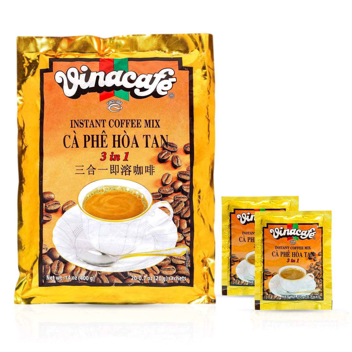 Vinacafe Instant Coffee Mix 3 in 1 (Pack of 2 | 20 Sachets Per Bag)