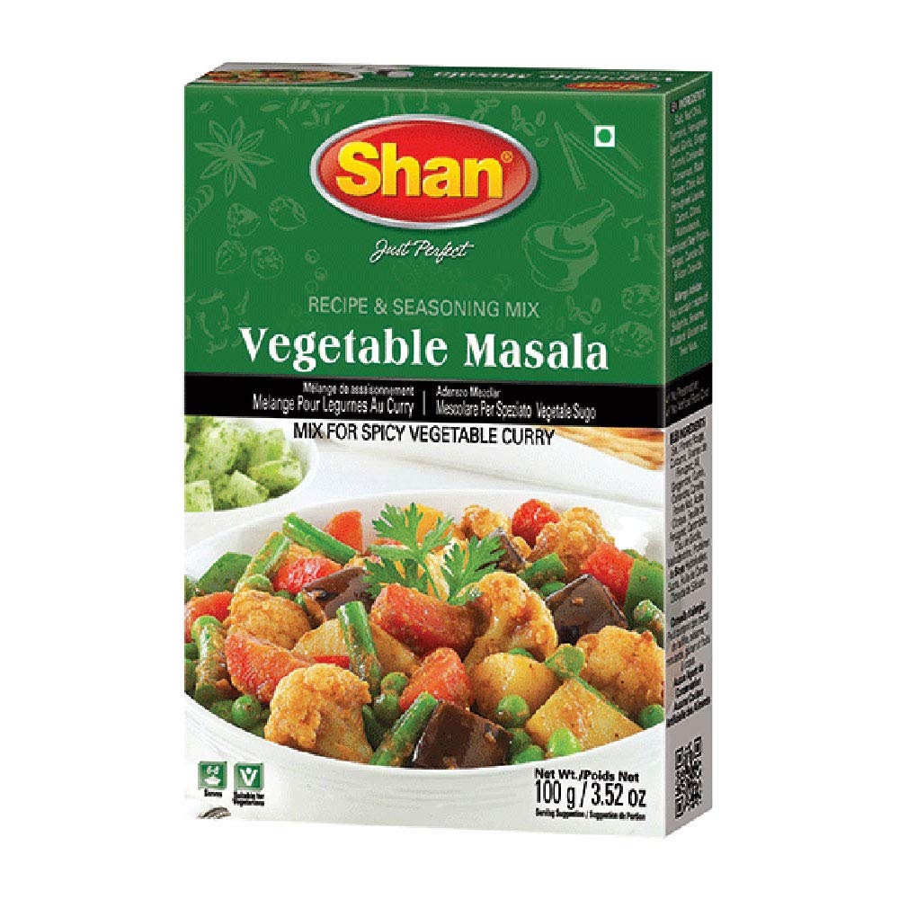 Shan Vegetable Masala Recipe and Seasoning Mix 3.52 oz (100g) - Spice Powder for Spicy Vegetable Curry - Suitable for Vegetarians - Airtight Bag in a Box