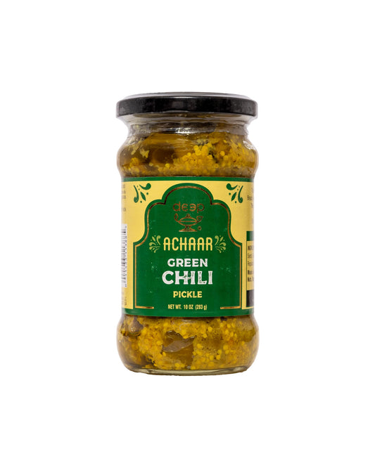 Deep Authentic Indian Spice Mix Blend Green Chilli Pickle - 10 Oz | Ready to Use Rich Aroma and Taste of Achar | Mango, Fenugreek, Mustard, Asafoetida | Vegetarian | No Artificial Colours