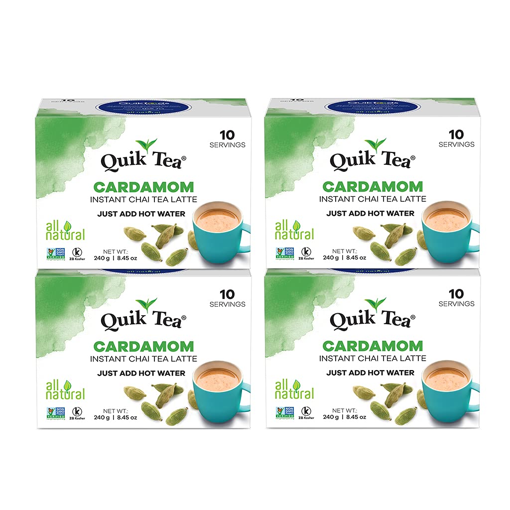 QuikTea Cardamom Chai Tea Latte - 40 Count (4 Boxes of 10 Each) - All Natural Preservative Free Authentic Instant Chai from Assam