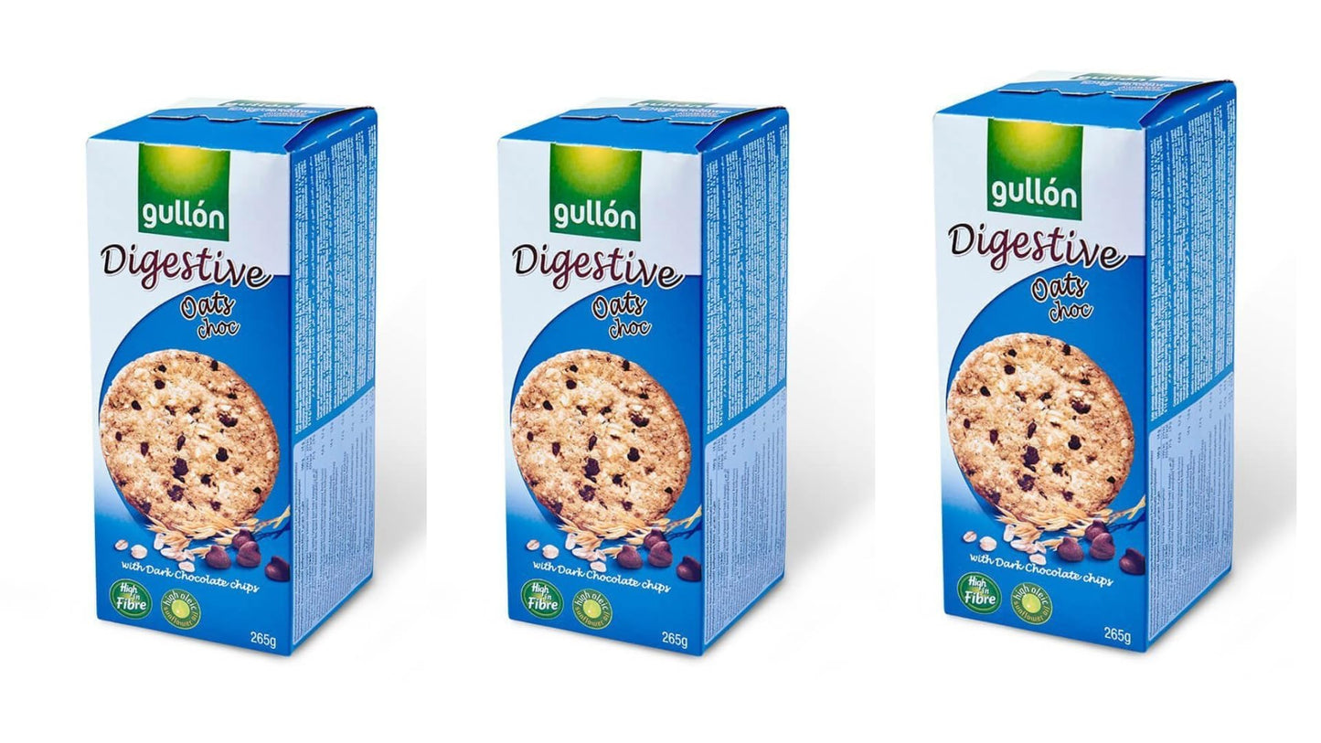Gullon Oat and Choco Digestive Cookie Biscuits - with Dark Chocolate chips - 15 oz - 3 pack