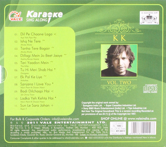 'K. K. Karaoke - Vol. 2'. [Audio CD] K K