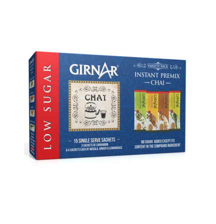 Girnar Instant Tea/Chai Premix Low Sugar Variety Pack 15 Sachets - Mahaekart LLC